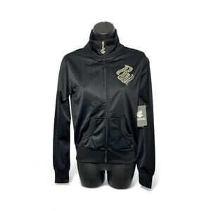 Women's Rocawear Rhinestone Embroidered Track Jacket Size Medium Black And Gold
